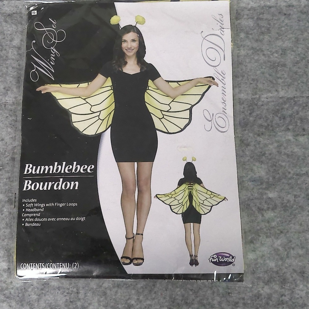 Fun World Bumblebee Wing Set Yellow Black Costume Accessory Headband 2pc